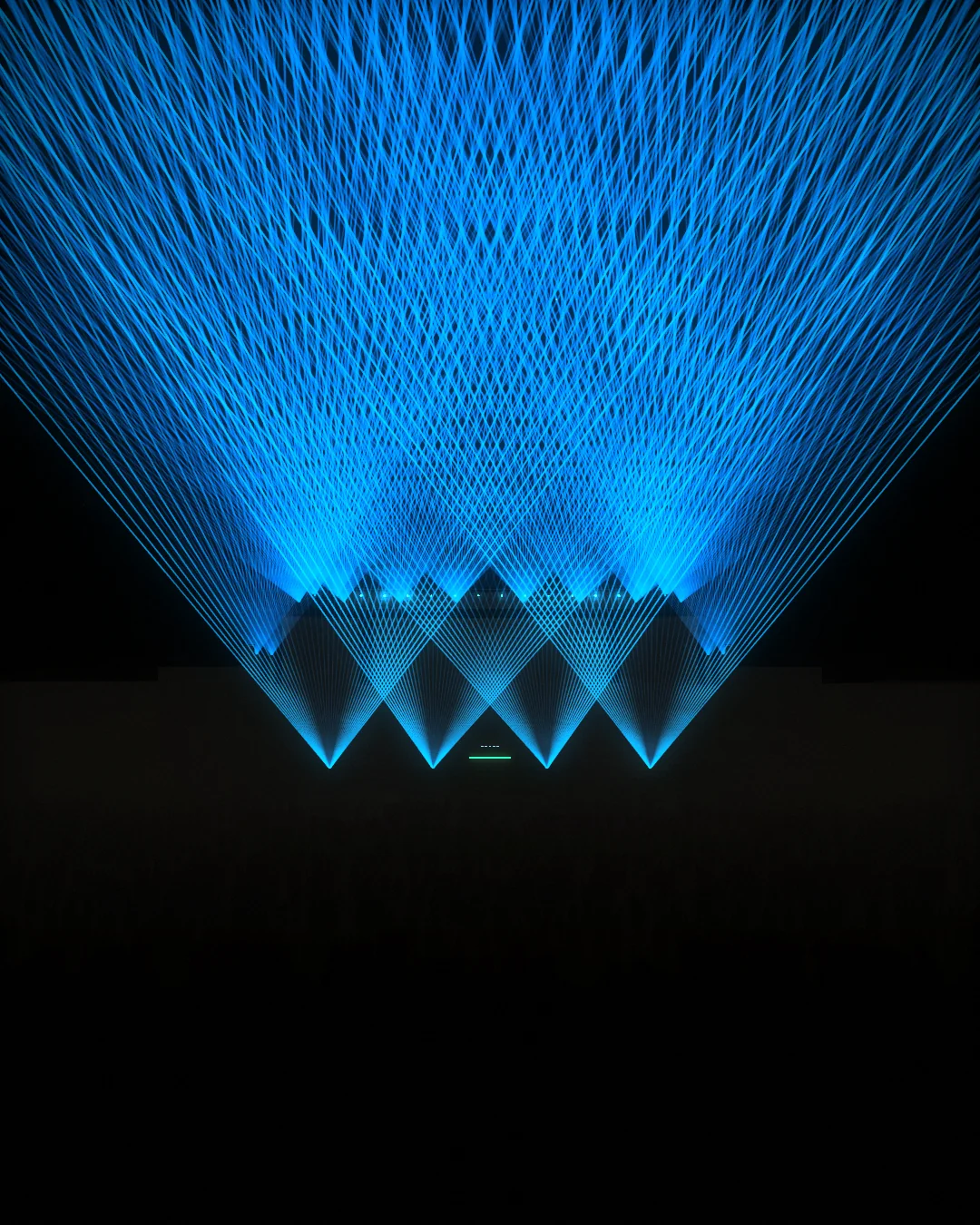 Cyan laser beams across a stadium in GALVO’s physical 3D preview